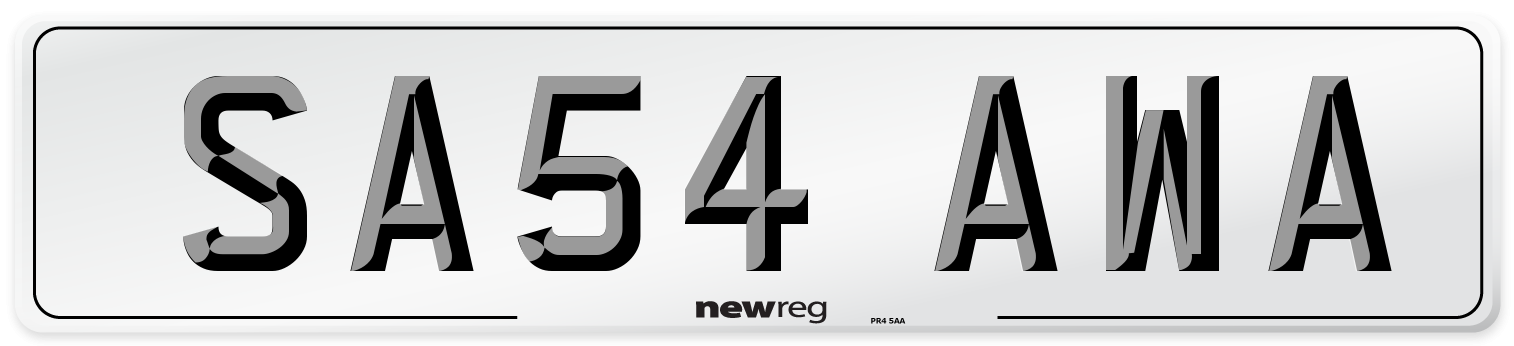 SA54 AWA Number Plate from New Reg